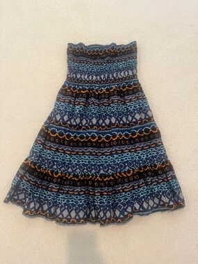 Moda International Navy and Teal Patterned Maxi Skirt with Orange Accents